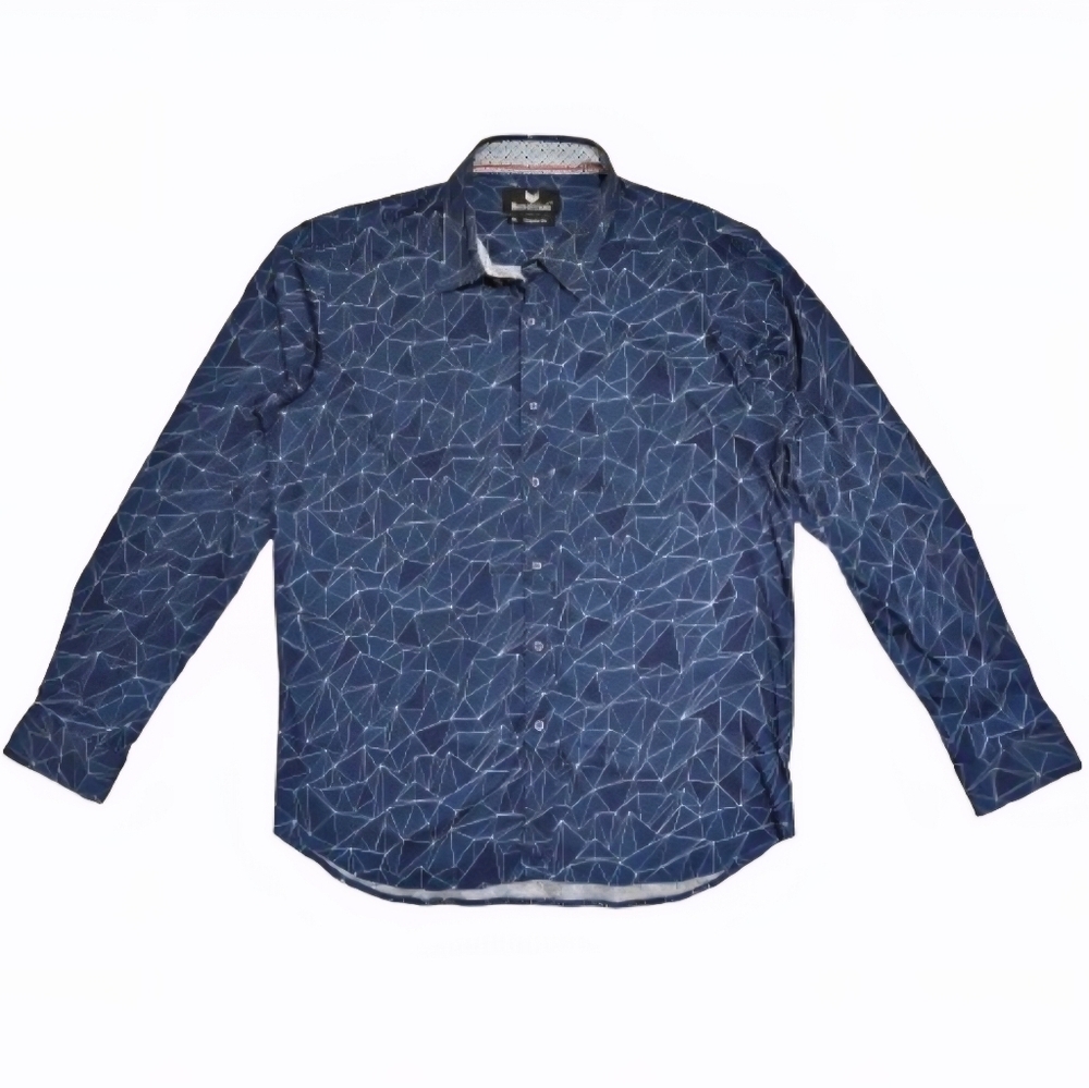 Buttercloth Men's Dress Shirt XL Cotton Regular Fit Long Sleeve Blue White Soft